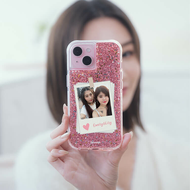 閨蜜合照 粉耀撞白殼 - (訂製名字) - iPhone 客製化手機殼