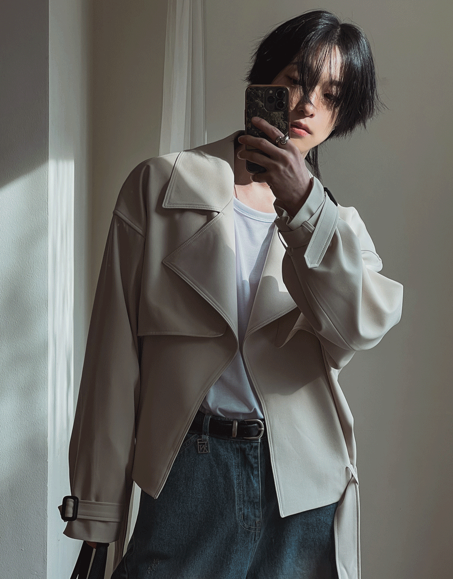 喇叭型短款風衣外套