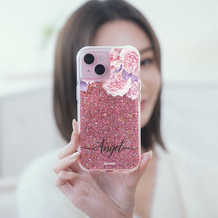 少女玫瑰 粉耀撞白殼 - (訂製名字) - iPhone 客製化手機殼