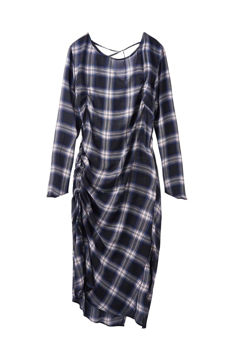 Knuth Marf - asymmetry sheer long one piece / bluecheck