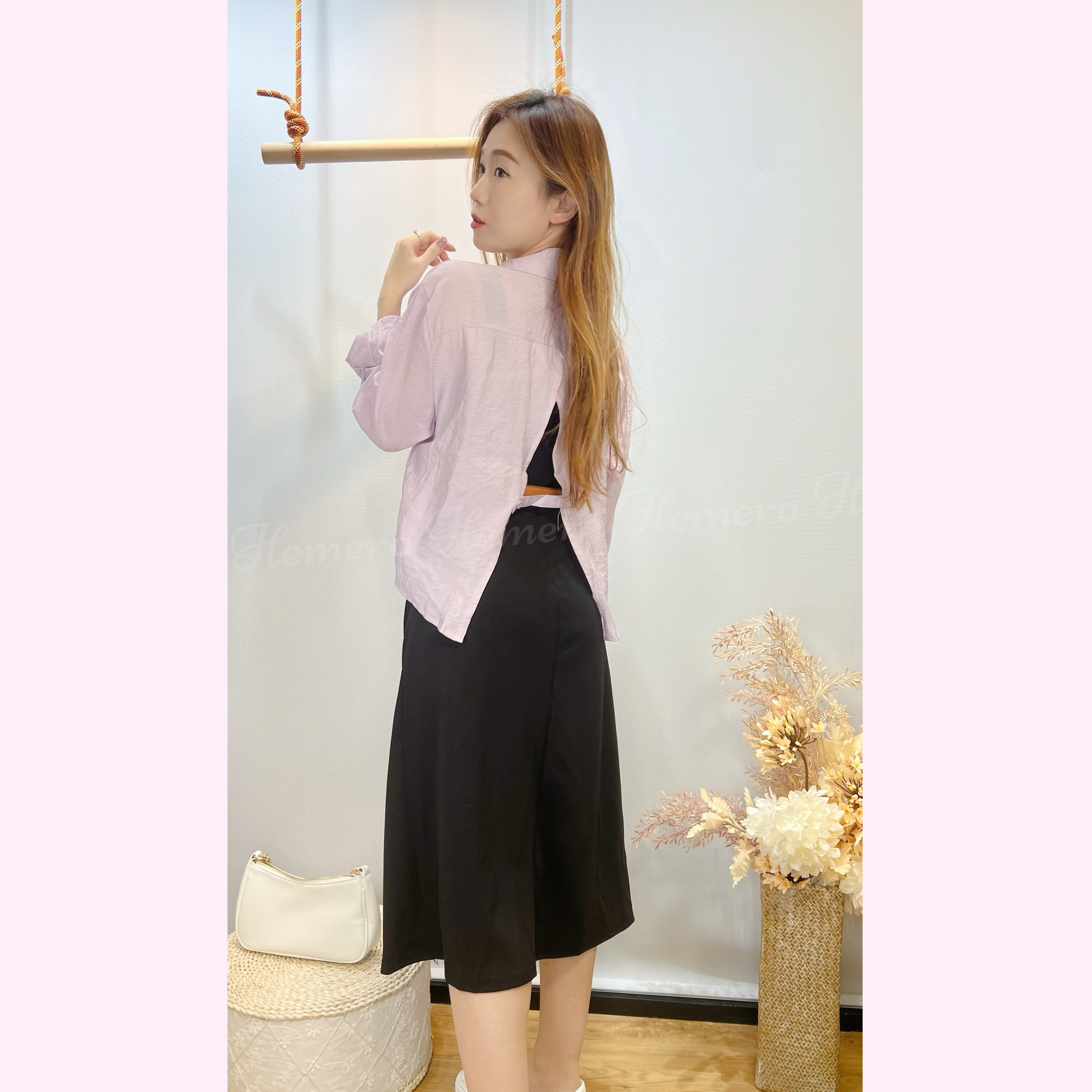 ST24W0350 顯瘦吊帶連身裙連薄身襯衫外套套裝