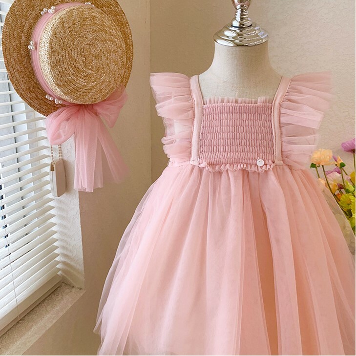 拼接飛袖背後蝴蝶無袖洋裝 90-140cm #2221