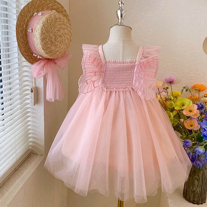 拼接飛袖背後蝴蝶無袖洋裝 90-140cm #2221