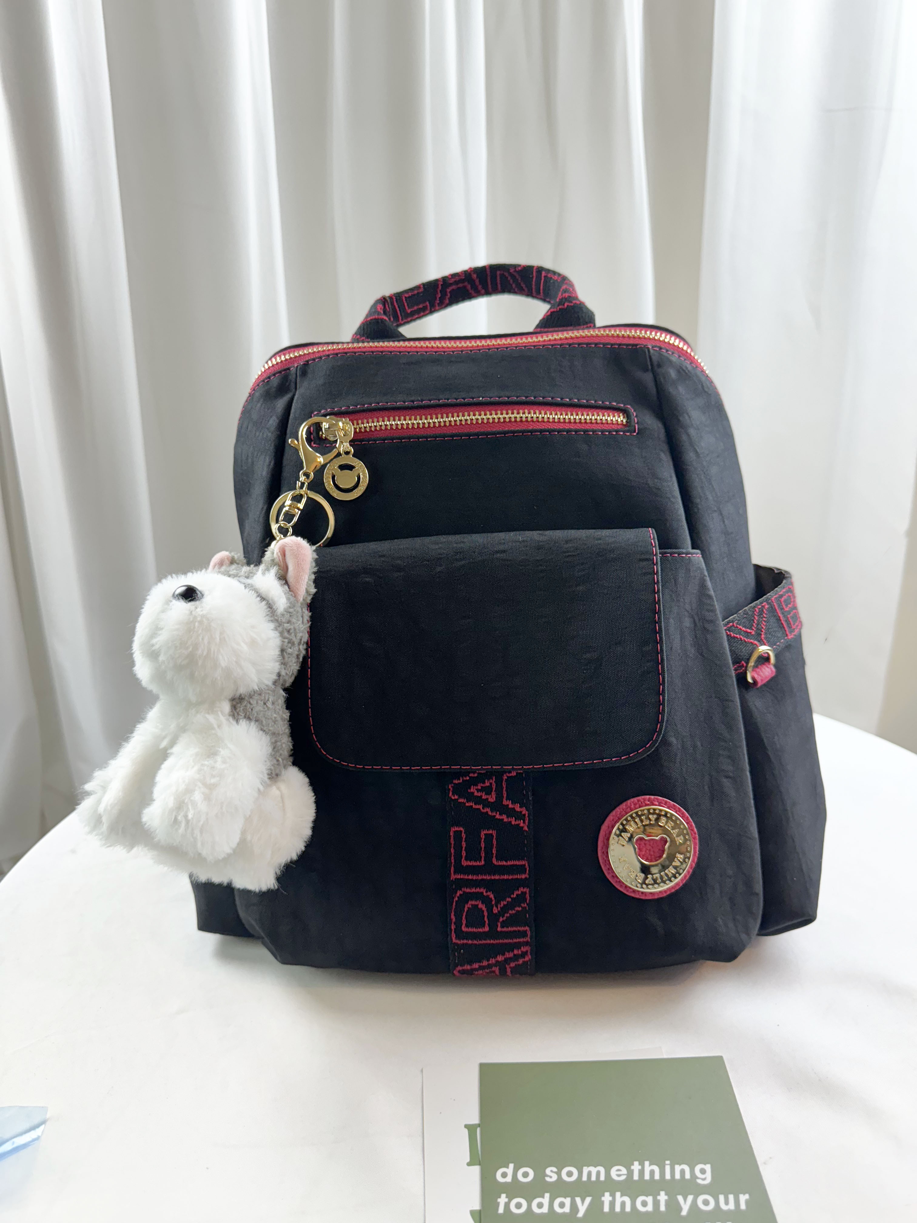 FamilyBear 黑桃織帶防潑水後背包  附兔兔吊飾 #2854