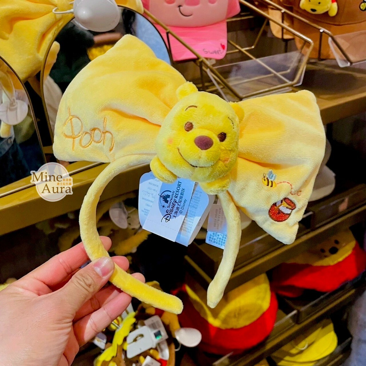 小熊維尼 Winnie the Pooh 立體絨毛 蝴蝶結 大頭 造型 髮圈 髮箍 -上海迪士尼樂園