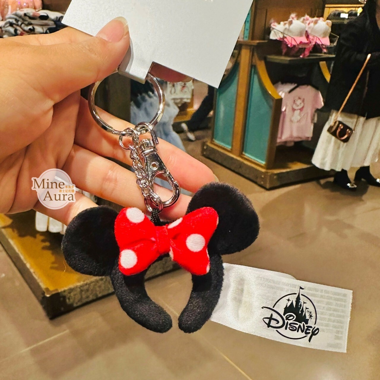 米妮 Minnie 紅色蝴蝶結 絨毛 髮圈 造型 鑰匙圈 吊飾 -上海迪士尼樂園