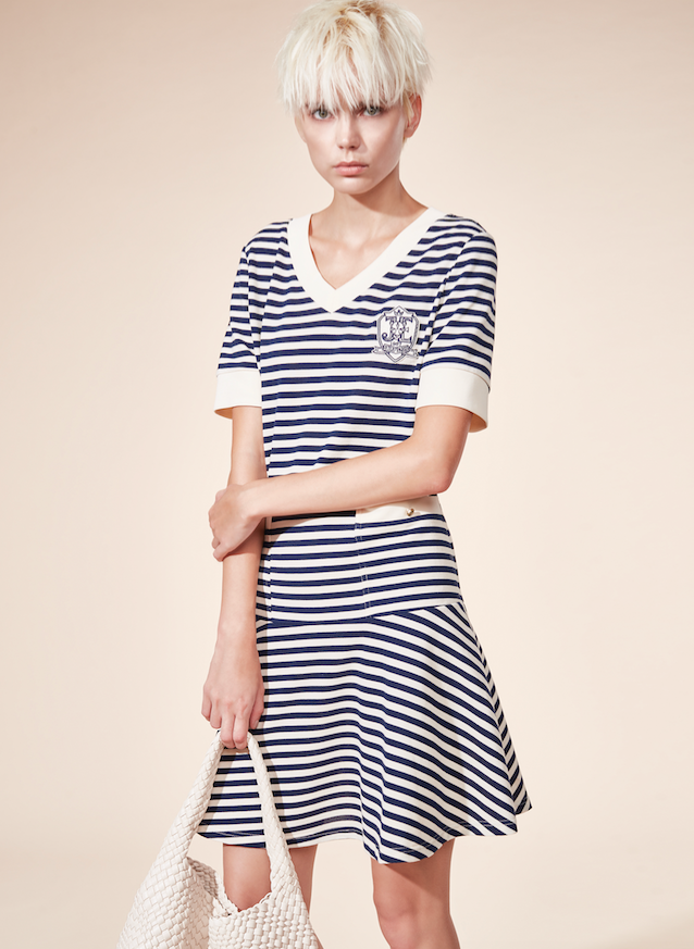 BD10302E1 水手細條紋V領魚尾洋
