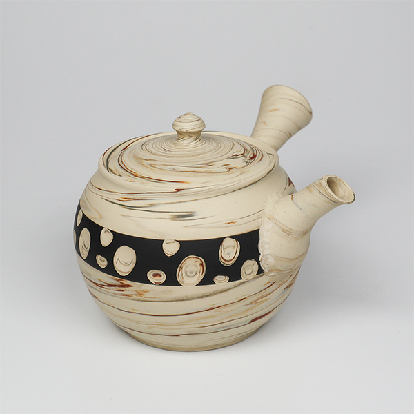 【憲兒】白練黑中帶水玉 橫手急須0.19L