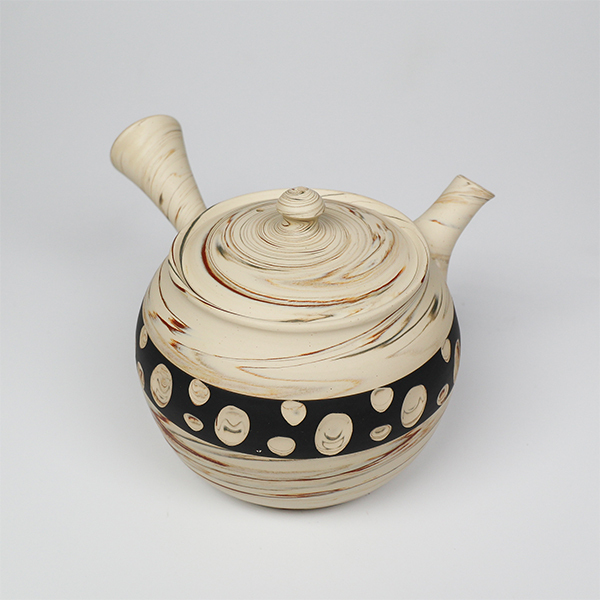 【憲兒】白練黑中帶水玉 橫手急須0.19L