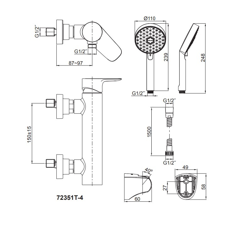 Kohler "Aleo" K-72351T-4-BL Exposed Shower Mixer with Hand Shower Set