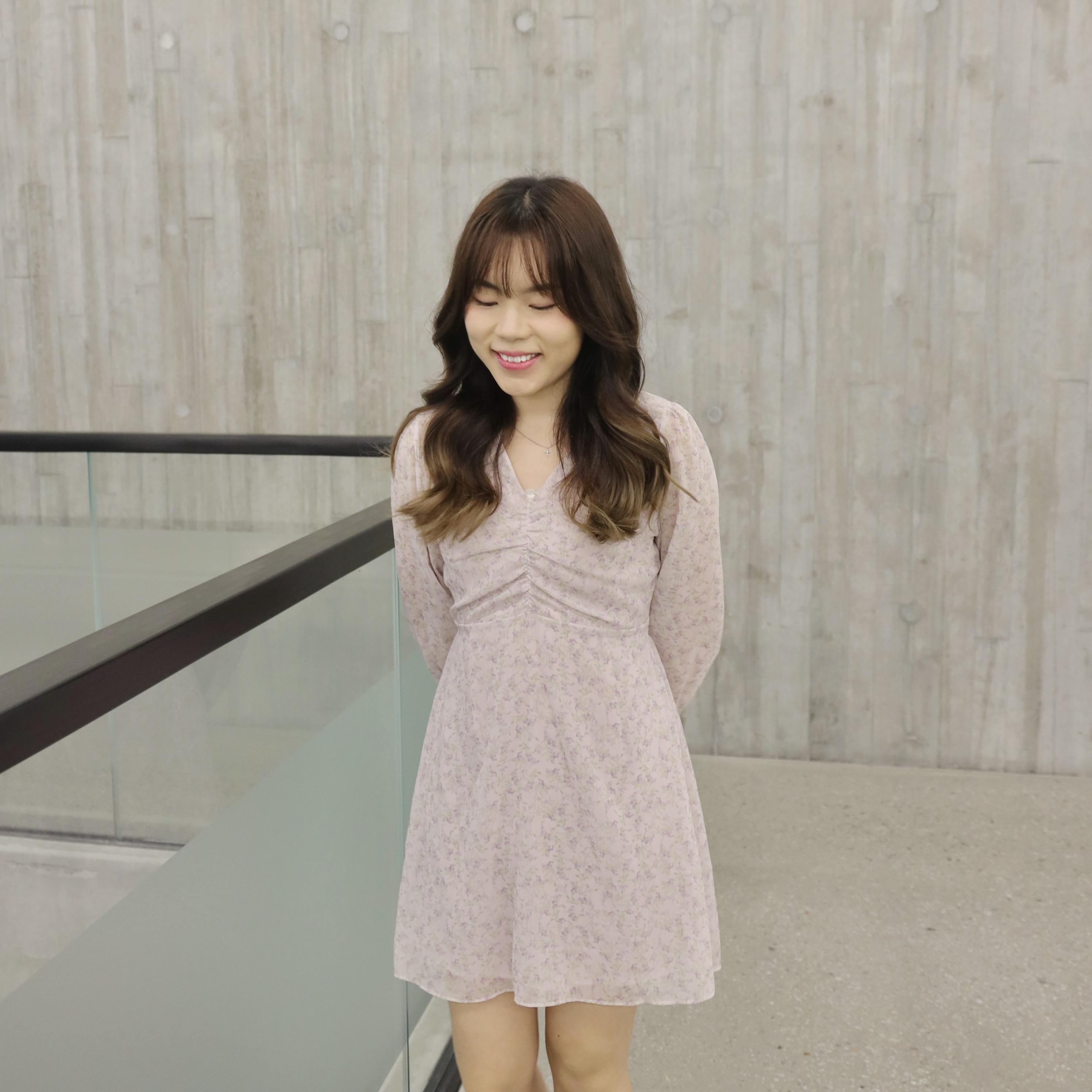 ||OPS192||清淡優雅抓胸紫碎花裙