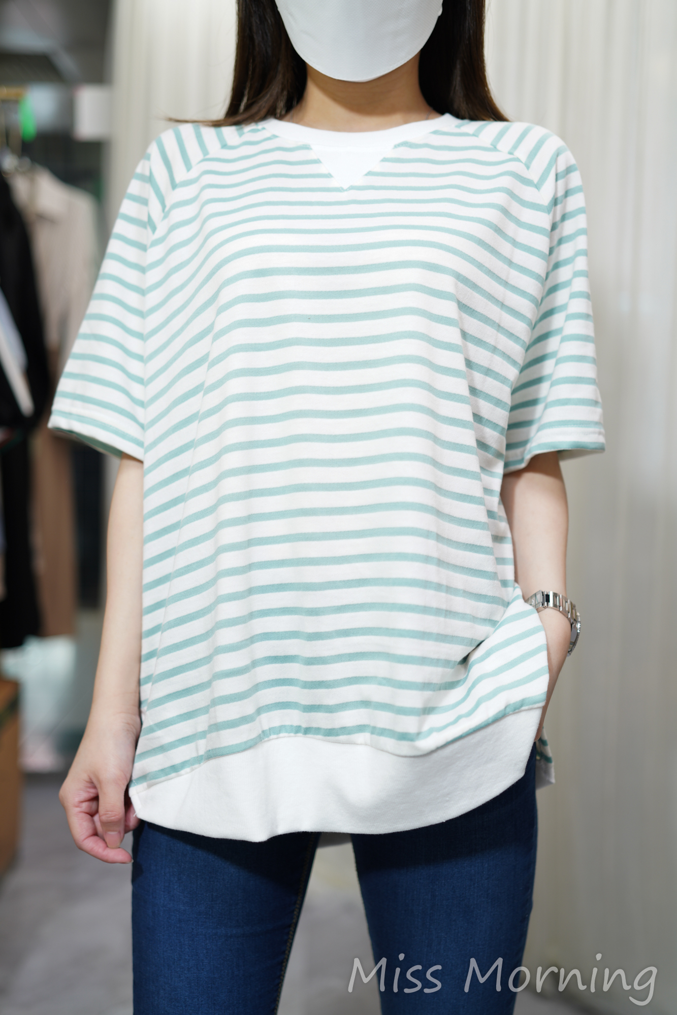 薄身珠底條子上衣(13803)