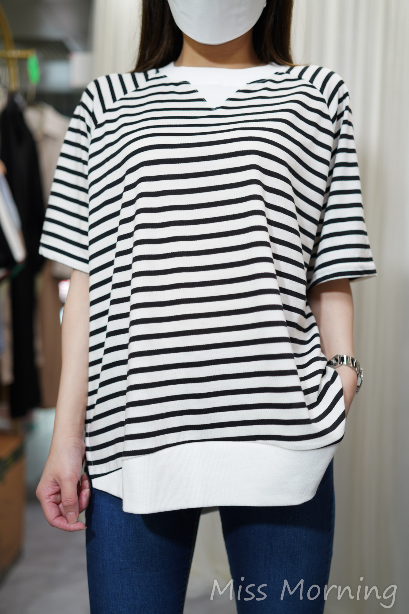 薄身珠底條子上衣(13803)