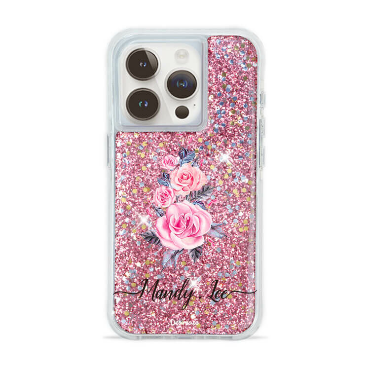 專情玫瑰 粉耀撞白殼 - (訂製名字) - iPhone 客製化手機殼