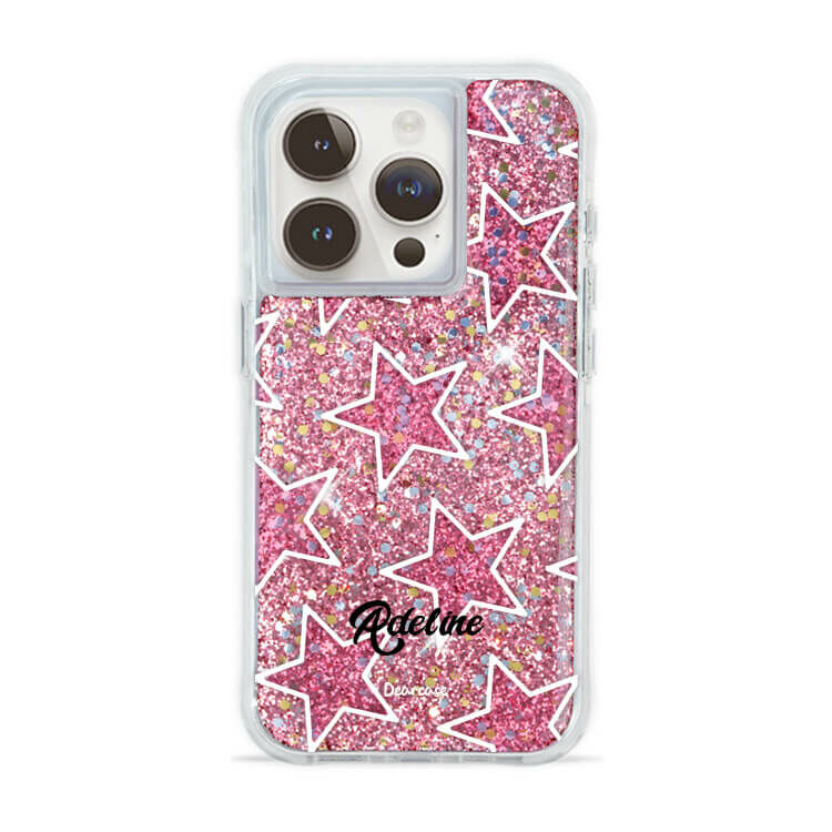 粉色星星 粉耀撞白殼 - (訂製名字) - iPhone 客製化手機殼