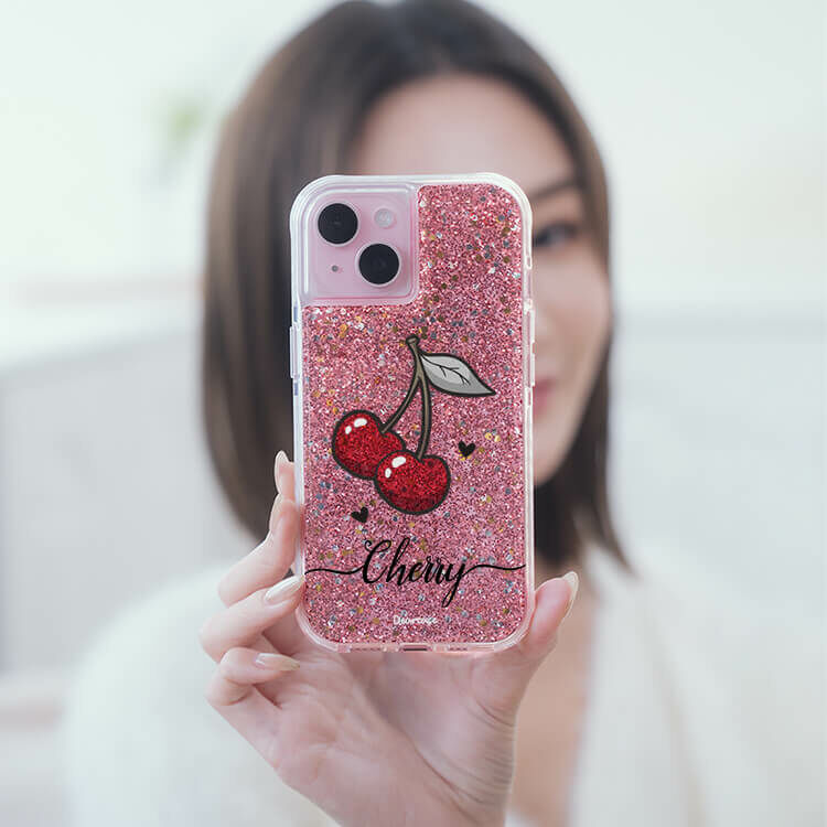 可愛小櫻 粉耀撞白殼 - (訂製名字) - iPhone 客製化手機殼