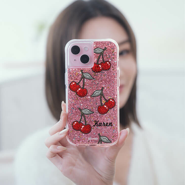 可口櫻桃 粉耀撞白殼 - (訂製名字) - iPhone 客製化手機殼