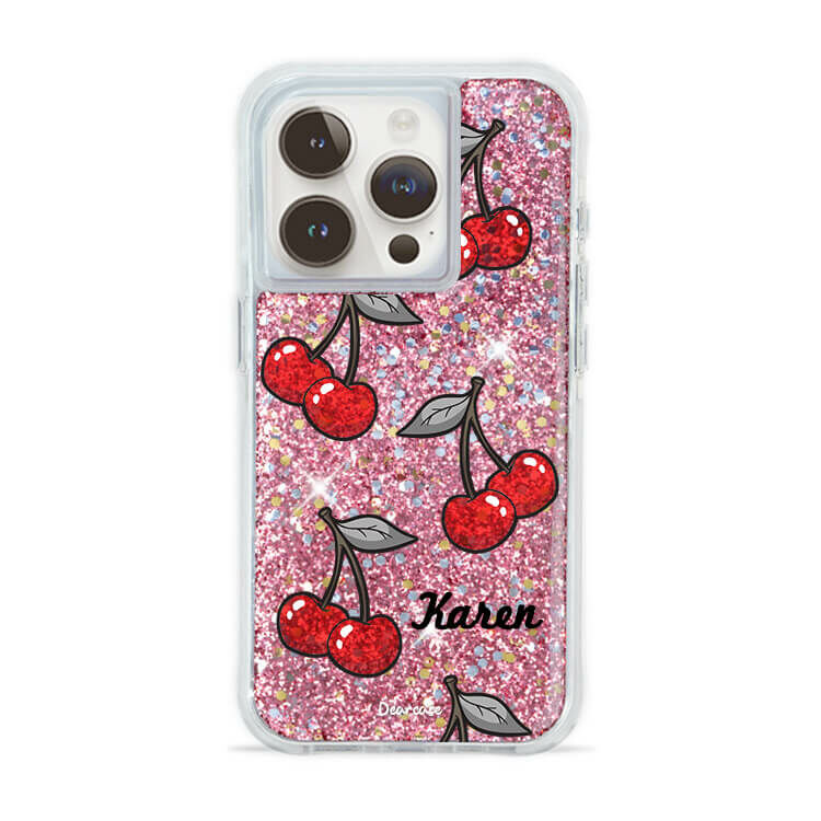 可口櫻桃 粉耀撞白殼 - (訂製名字) - iPhone 客製化手機殼