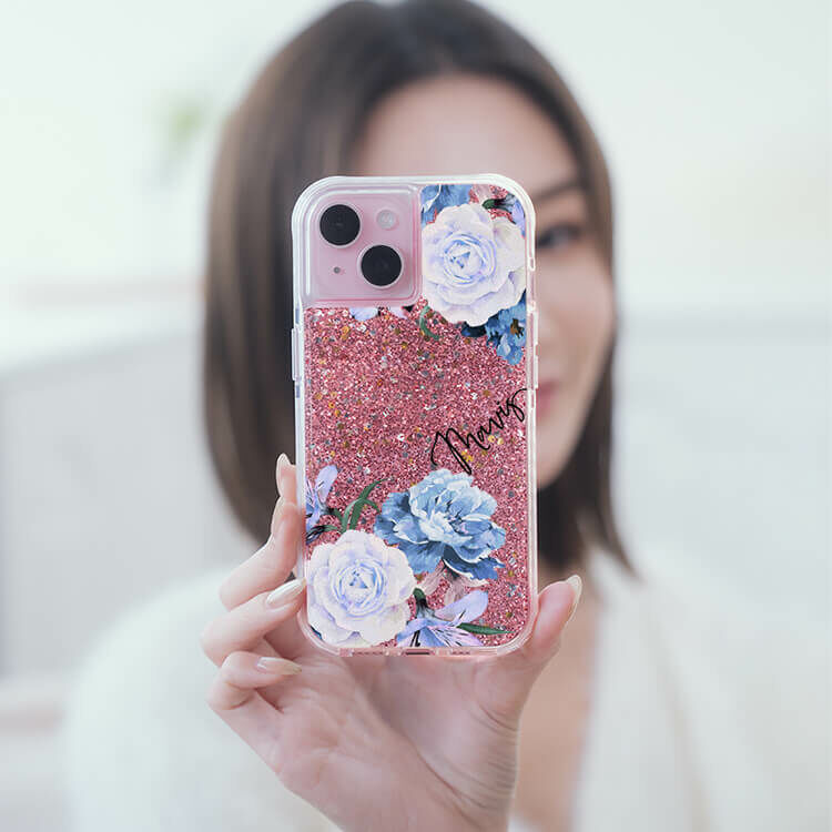 藍紫玫瑰 粉耀撞白殼 - (訂製名字) - iPhone 客製化手機殼