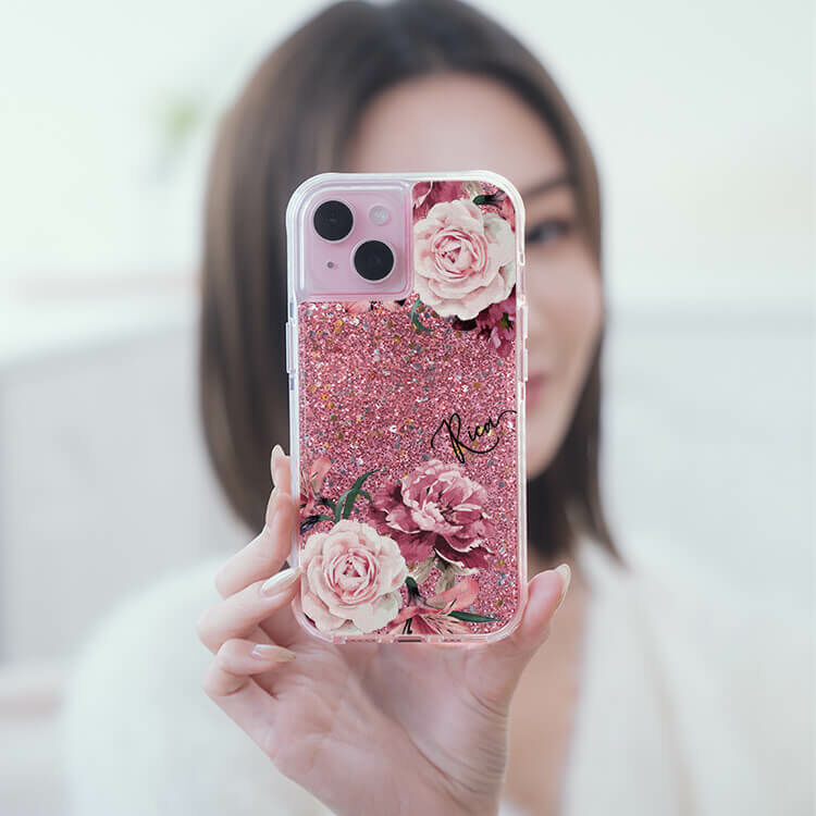 玫粉玫瑰 粉耀撞白殼 - (訂製名字) - iPhone 客製化手機殼