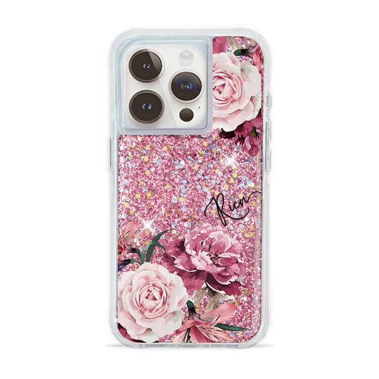 玫粉玫瑰 粉耀撞白殼 - (訂製名字) - iPhone 客製化手機殼