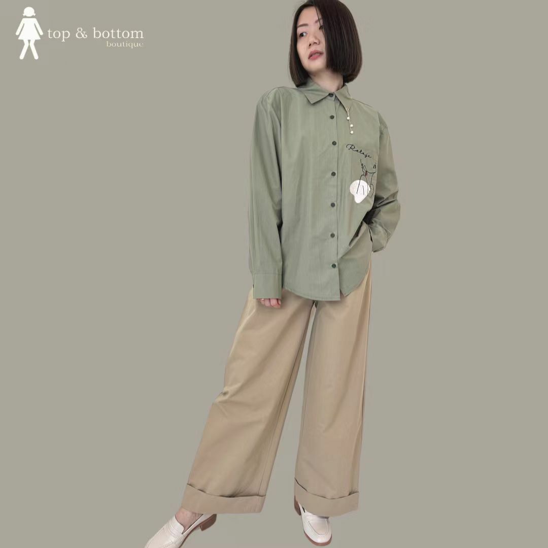 SOLID COTTON FOLDED HEM WIDE LEG PANT