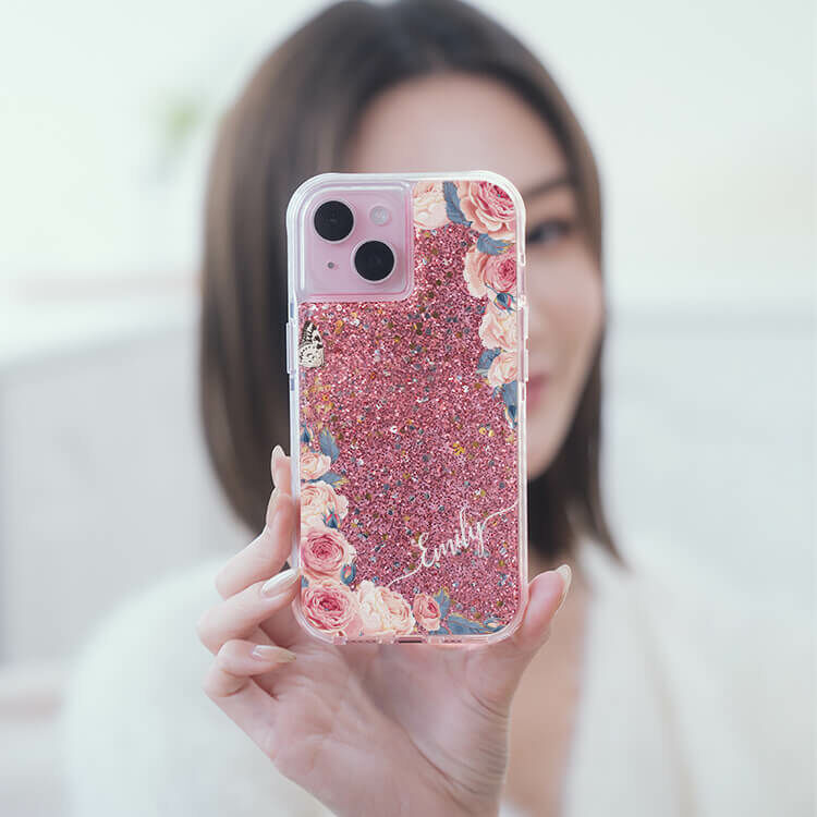 婚禮玫瑰 粉耀撞白殼 - (訂製名字) - iPhone 客製化手機殼