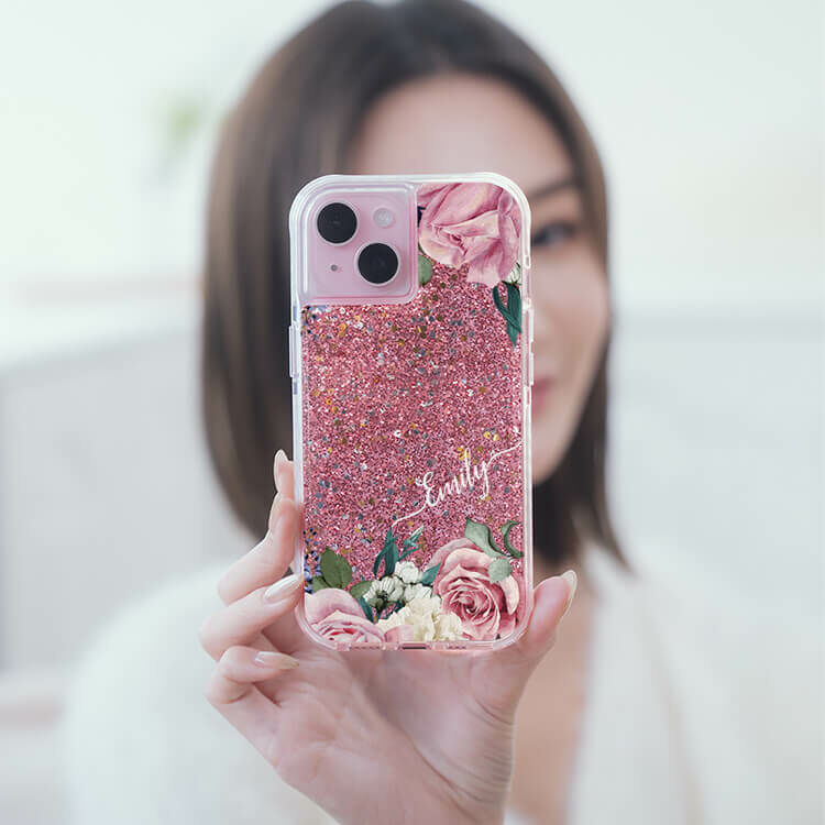 淡粉玫瑰 粉耀撞白殼 - (訂製名字) - iPhone 客製化手機殼