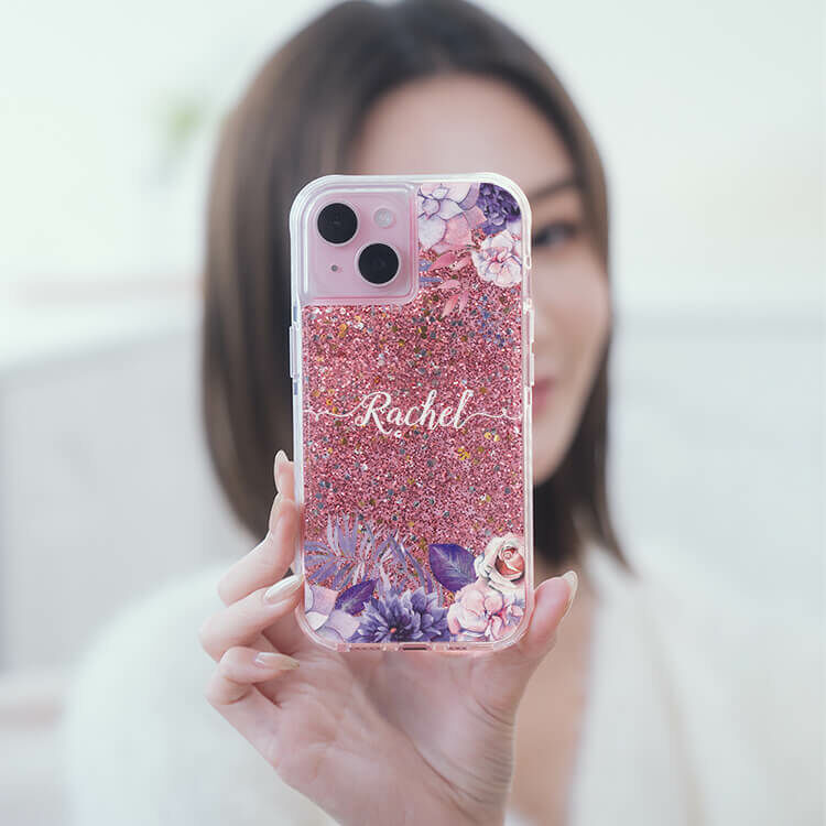 紫色叢林 粉耀撞白殼 - (訂製名字) - iPhone 客製化手機殼