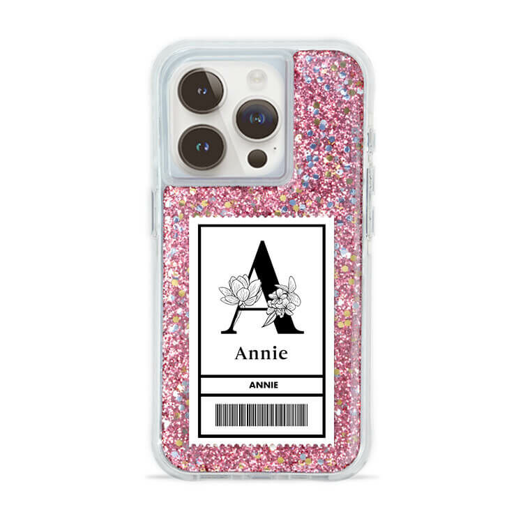 大字條碼 粉耀撞白殼 - (訂製名字) - iPhone 客製化手機殼