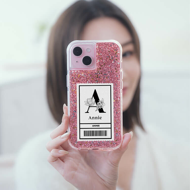 大字條碼 粉耀撞白殼 - (訂製名字) - iPhone 客製化手機殼