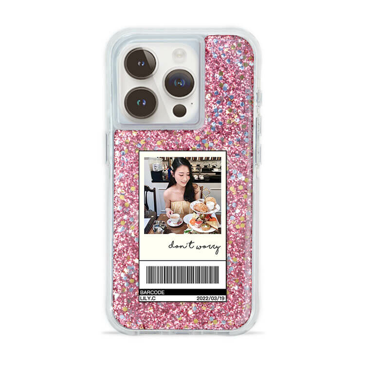 照片載具 粉耀撞白殼 - (訂製名字) - iPhone 客製化手機殼