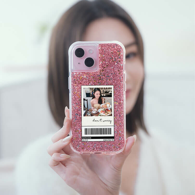 照片載具 粉耀撞白殼 - (訂製名字) - iPhone 客製化手機殼