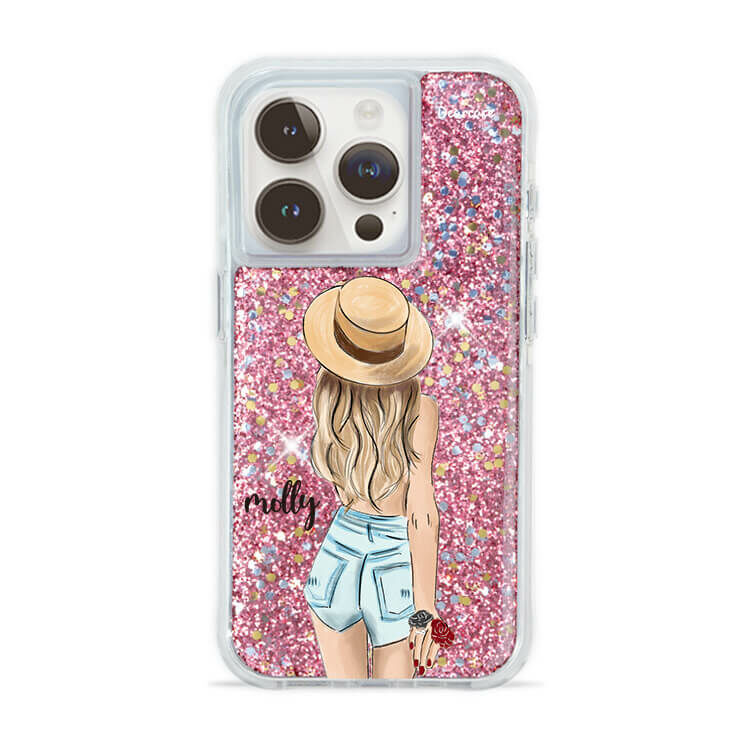 個性女孩 粉耀撞白殼 - (訂製名字) - iPhone 客製化手機殼