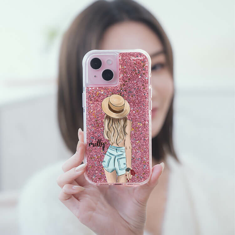 個性女孩 粉耀撞白殼 - (訂製名字) - iPhone 客製化手機殼