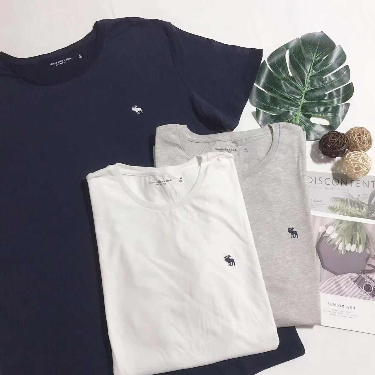 A & F 3PACK SMALL LOGO TEE 經典色