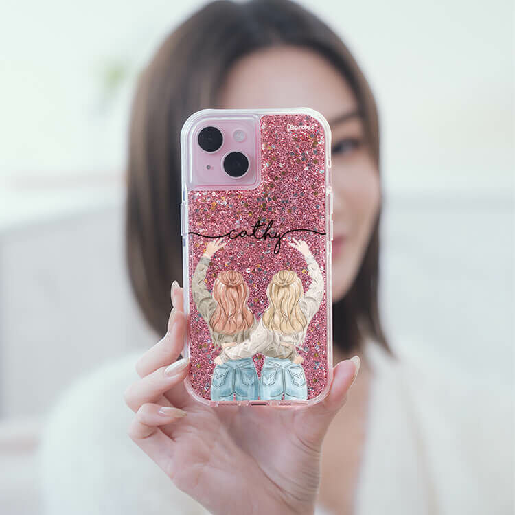 閨蜜女孩 粉耀撞白殼 - (訂製名字) - iPhone 客製化手機殼