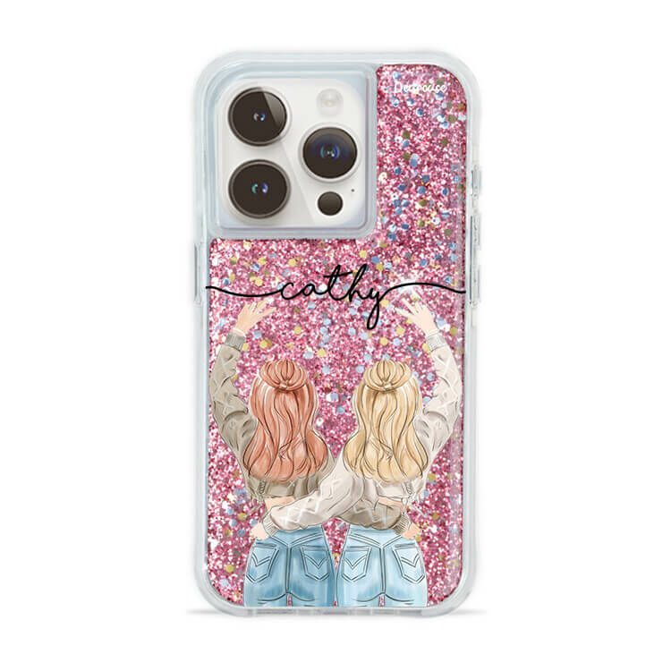 閨蜜女孩 粉耀撞白殼 - (訂製名字) - iPhone 客製化手機殼