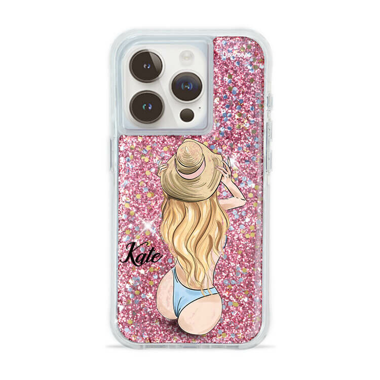 熱情女孩 粉耀撞白殼 - (訂製名字) - iPhone 客製化手機殼