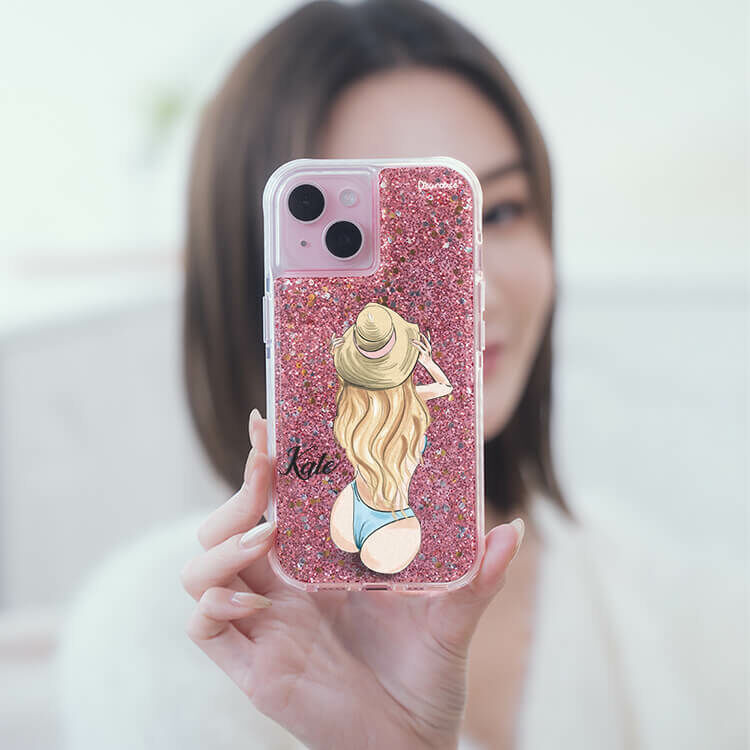 熱情女孩 粉耀撞白殼 - (訂製名字) - iPhone 客製化手機殼