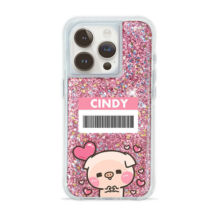 【插畫聯名】幸福肥萌萌豬 粉耀撞白殼 - (訂製名字) - iPhone 客製化手機殼