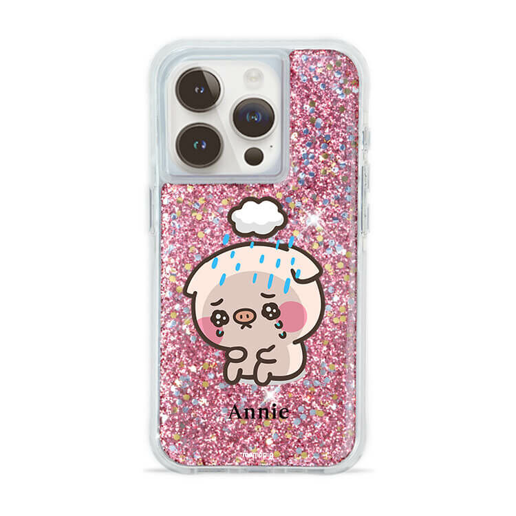 【插畫聯名】厭世萌萌豬 粉耀撞白殼 - (訂製名字) - iPhone 客製化手機殼