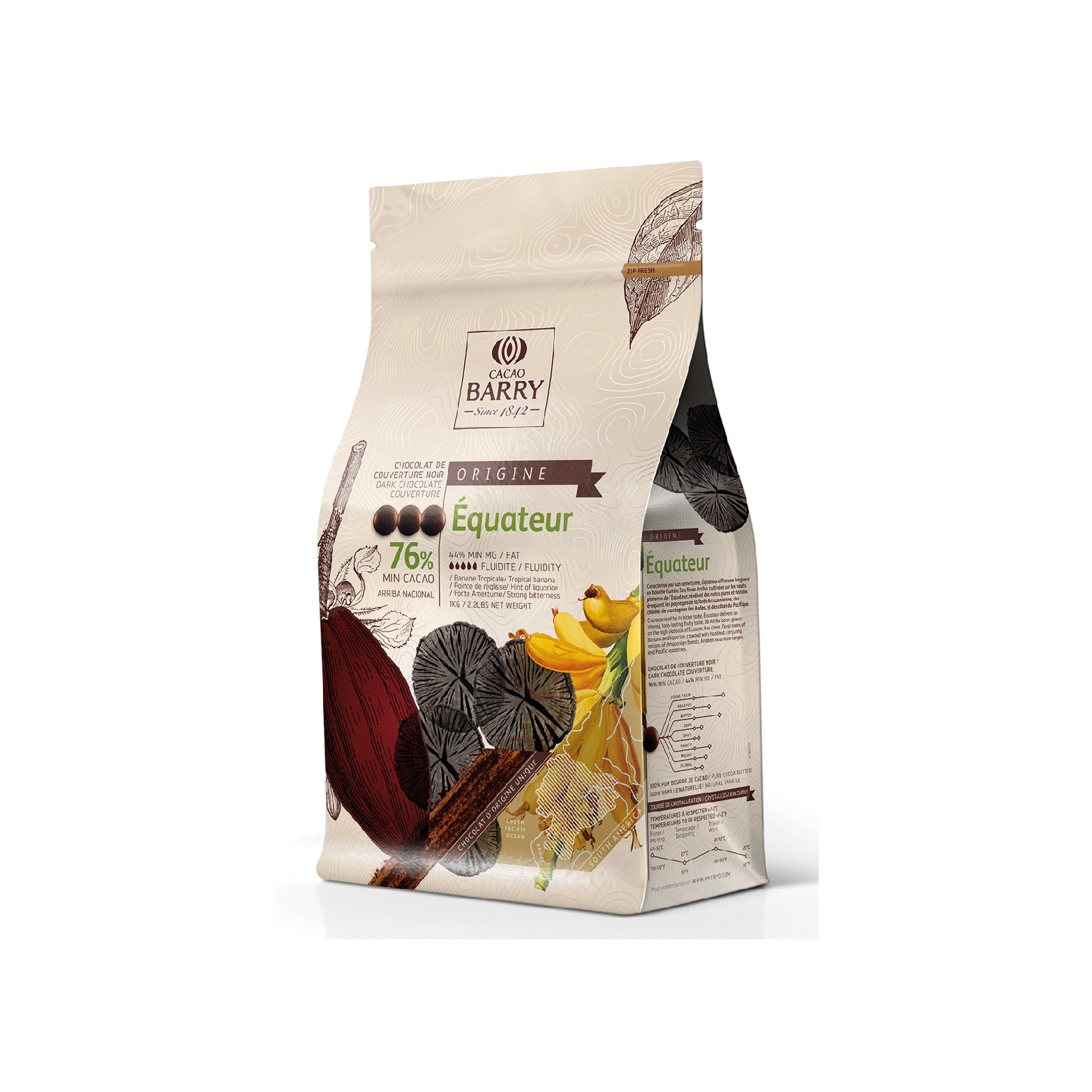 [ 頂級巧克力 ] 法國CACAO BARRY 76%醇品厄瓜多苦甜調溫巧克力 (鈕扣狀)