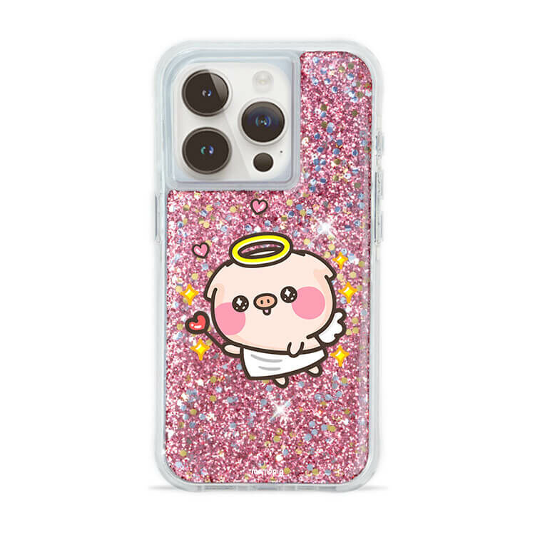 【插畫聯名】拯救萌萌豬 粉耀撞白殼 - (訂製名字) - iPhone 客製化手機殼