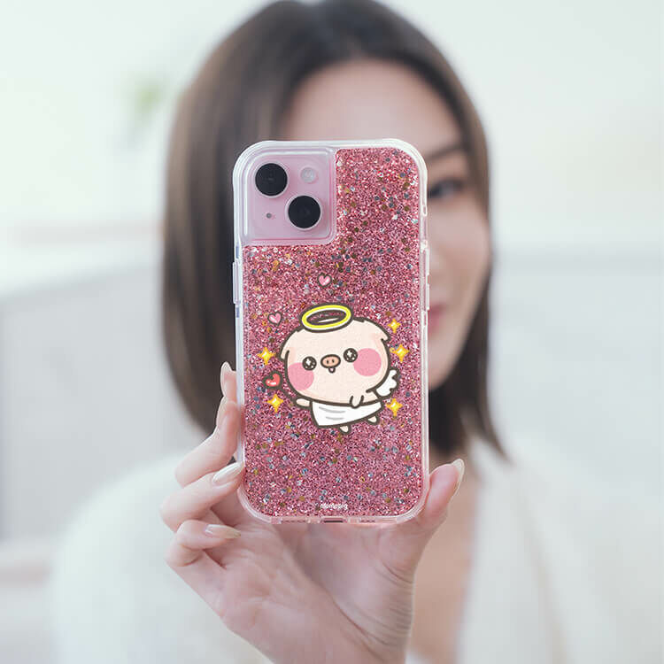 【插畫聯名】拯救萌萌豬 粉耀撞白殼 - (訂製名字) - iPhone 客製化手機殼