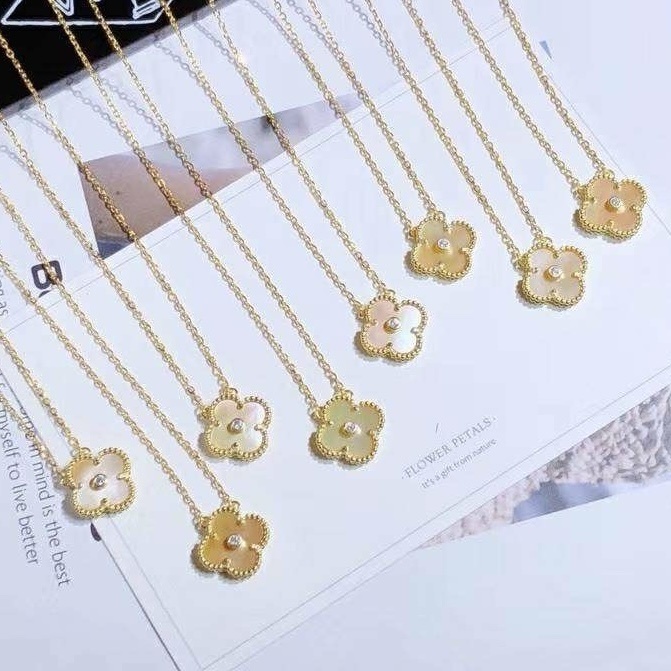 18k金母貝水鑽四葉草 高奢定製項鍊