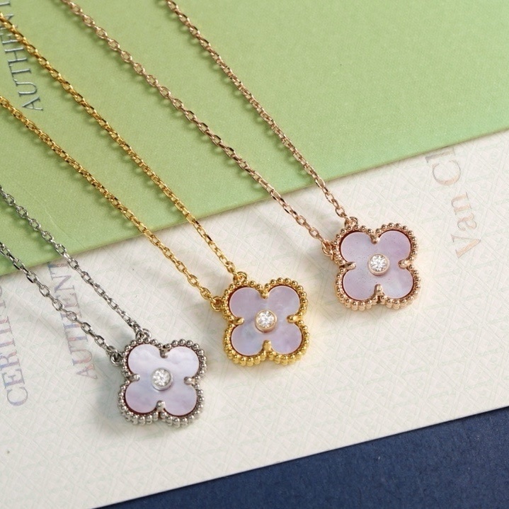 18k 經典粉母貝四葉草水鑽/無鑽定製項鍊