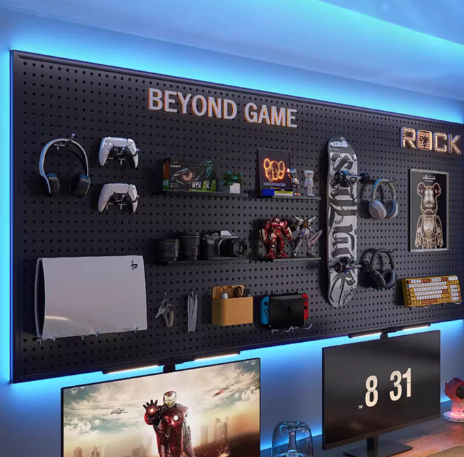 蔓斯菲爾電競房洞洞板黑色牆上置物架 (4kg)