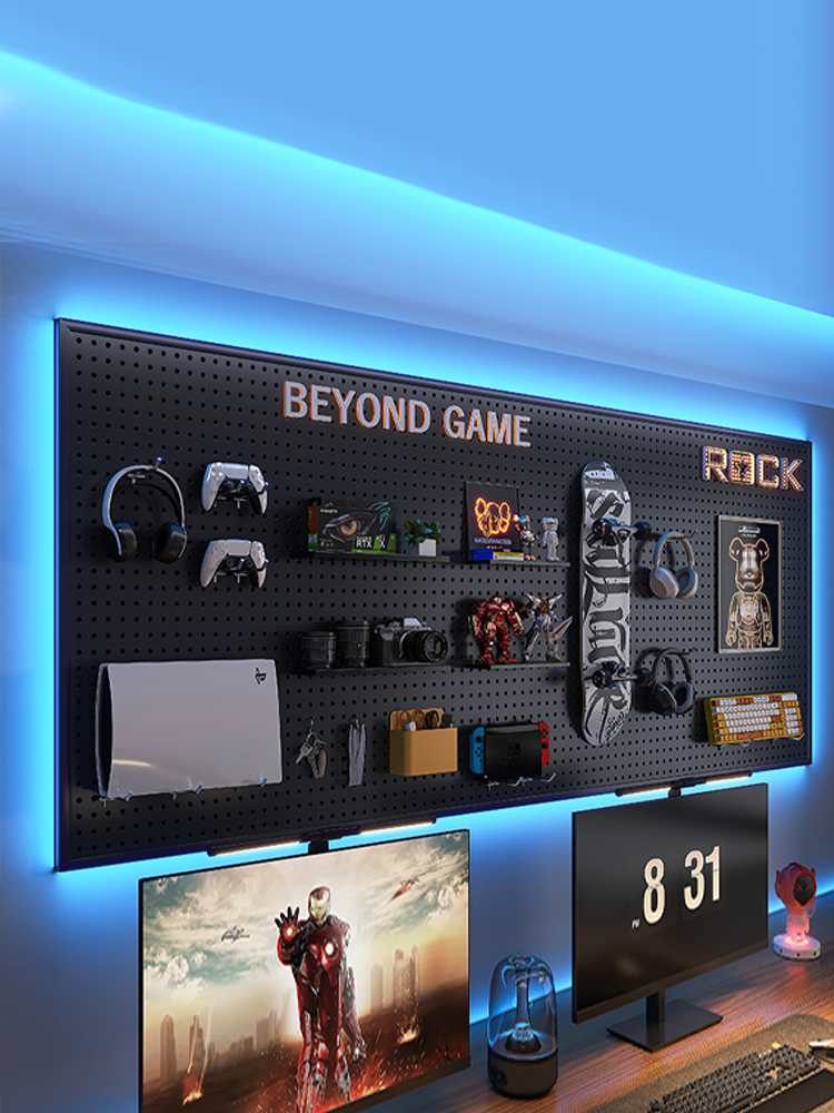 蔓斯菲爾電競房洞洞板黑色牆上置物架 (4kg)