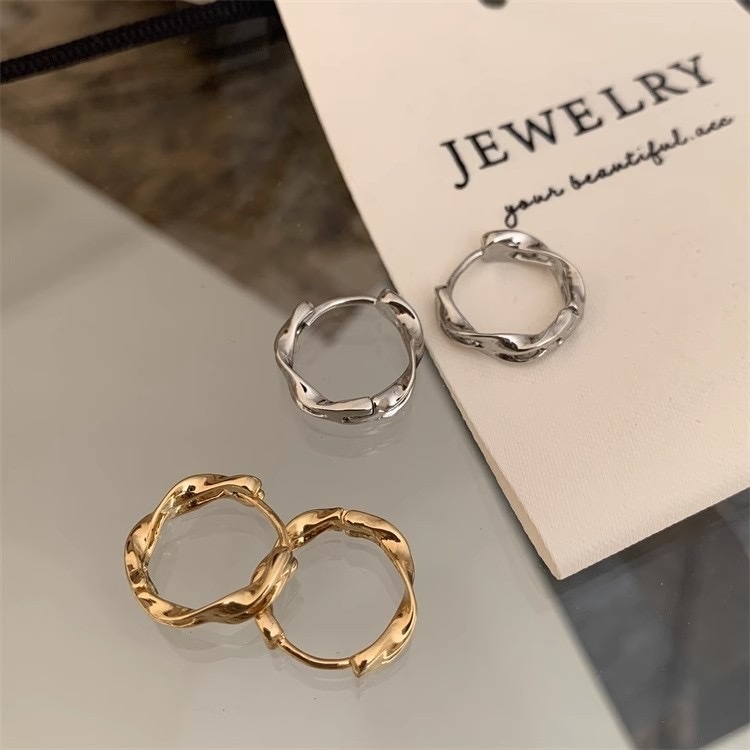 18k水波紋金銀雙圈耳釦釘